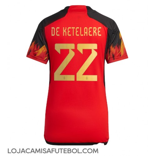 Camisa de Futebol Bélgica Charles De Ketelaere #22 Equipamento Principal Mulheres Mundo 2022 Manga Curta
